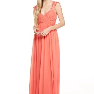 Maniju coral floral lace top gown size large NWT